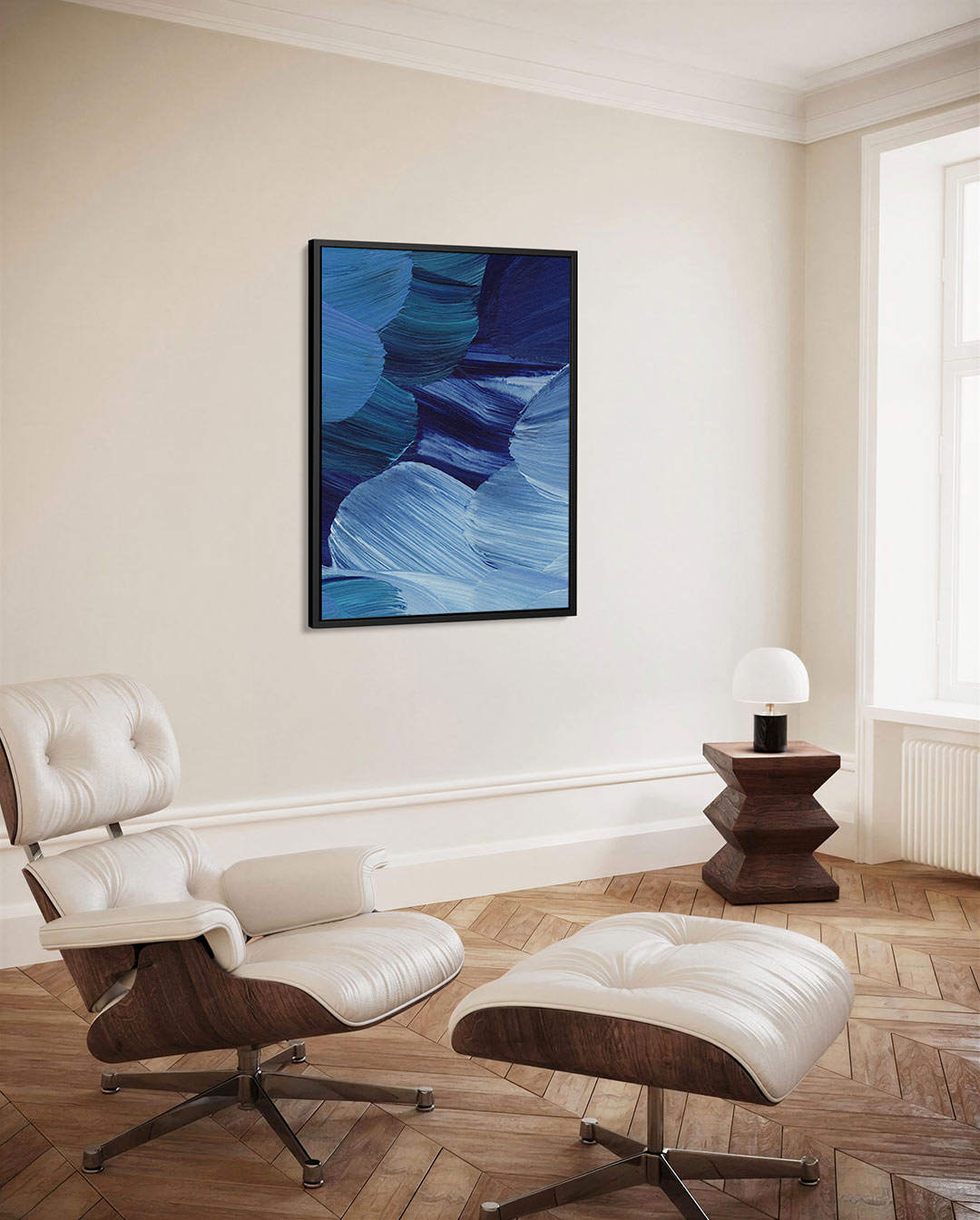 Dynamische blauwe borstels Kunstwerk