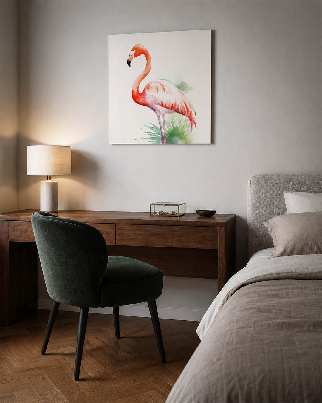 Flamingo in waterverf Kunstwerk