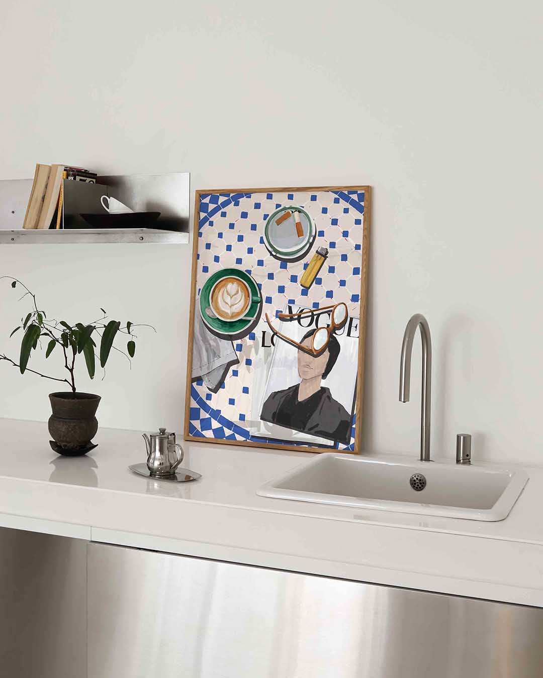 Tafel met koffie en tijdschrift Poster