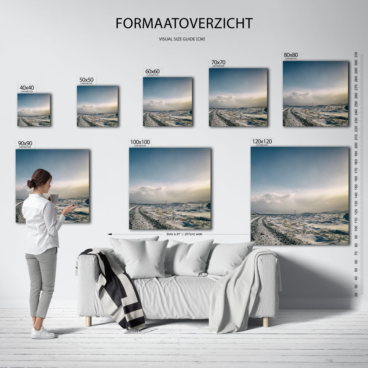 Winterlandschap met weg Kunstwerk