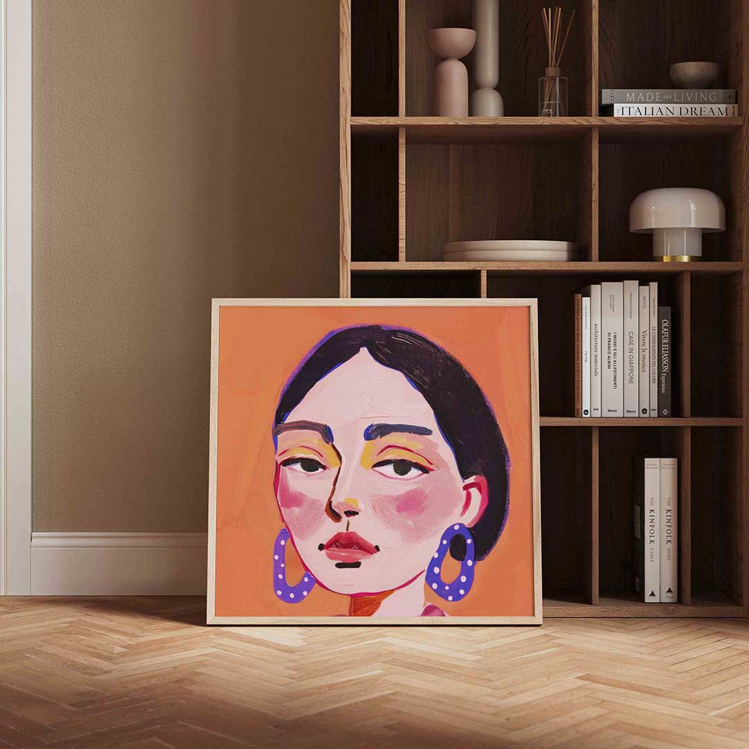 Portret met grote oorbellen Poster