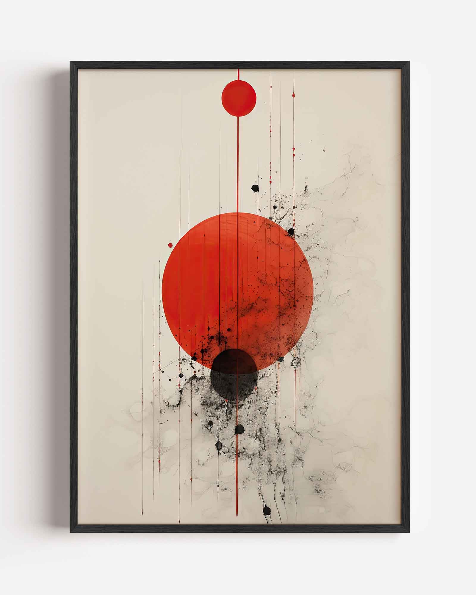 Rode cirkels en zwarte spatten Poster