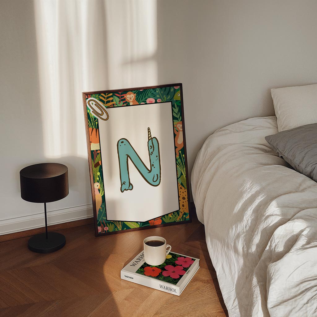 Dierenalfabet N - Narwal Poster-WallArtistic