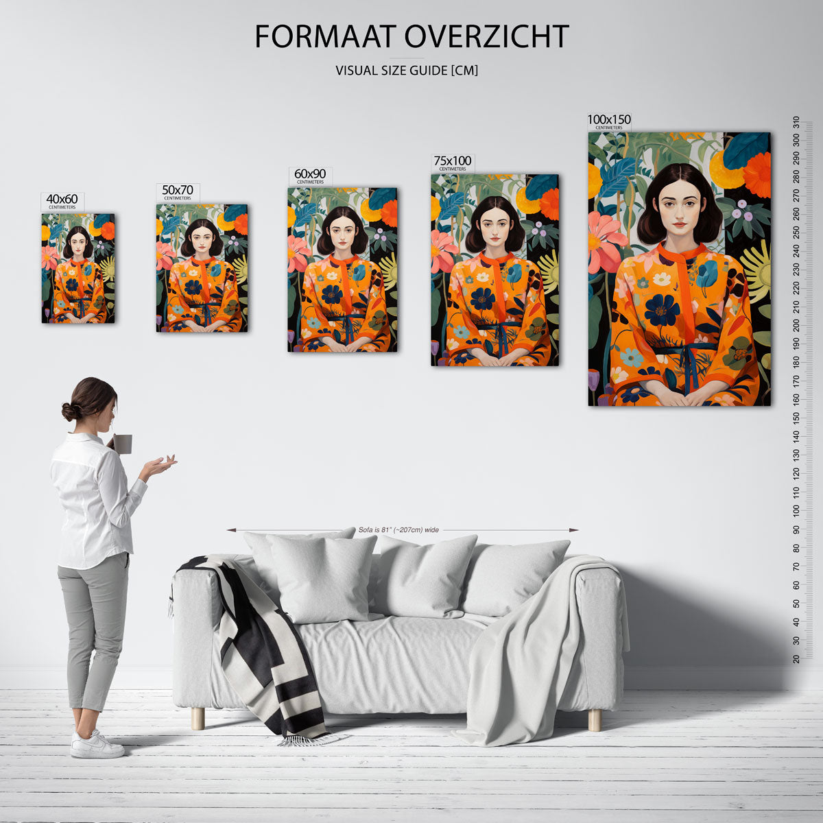 Bloemen en vrouw Kunstwerk