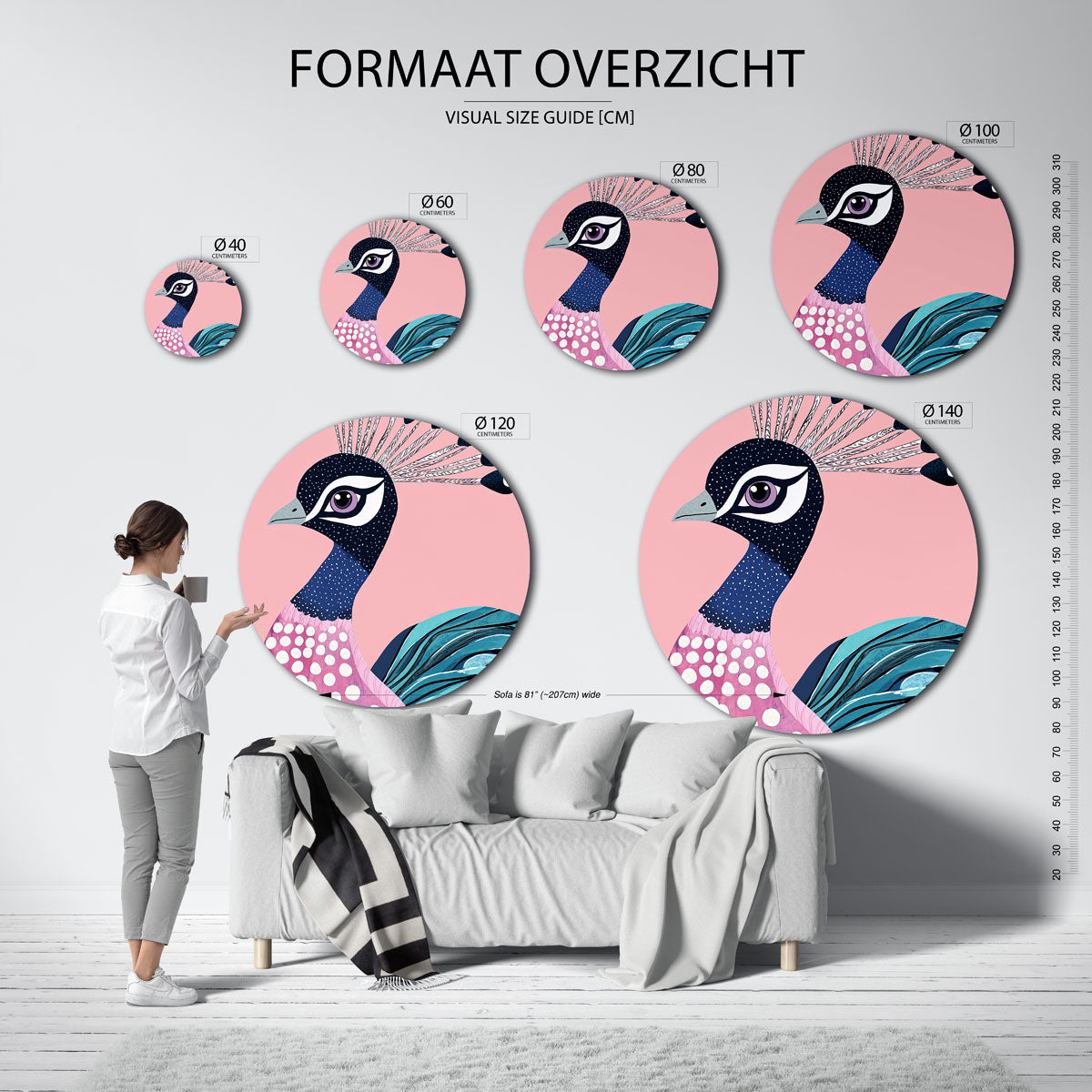 Pauw op roze Muurcirkel