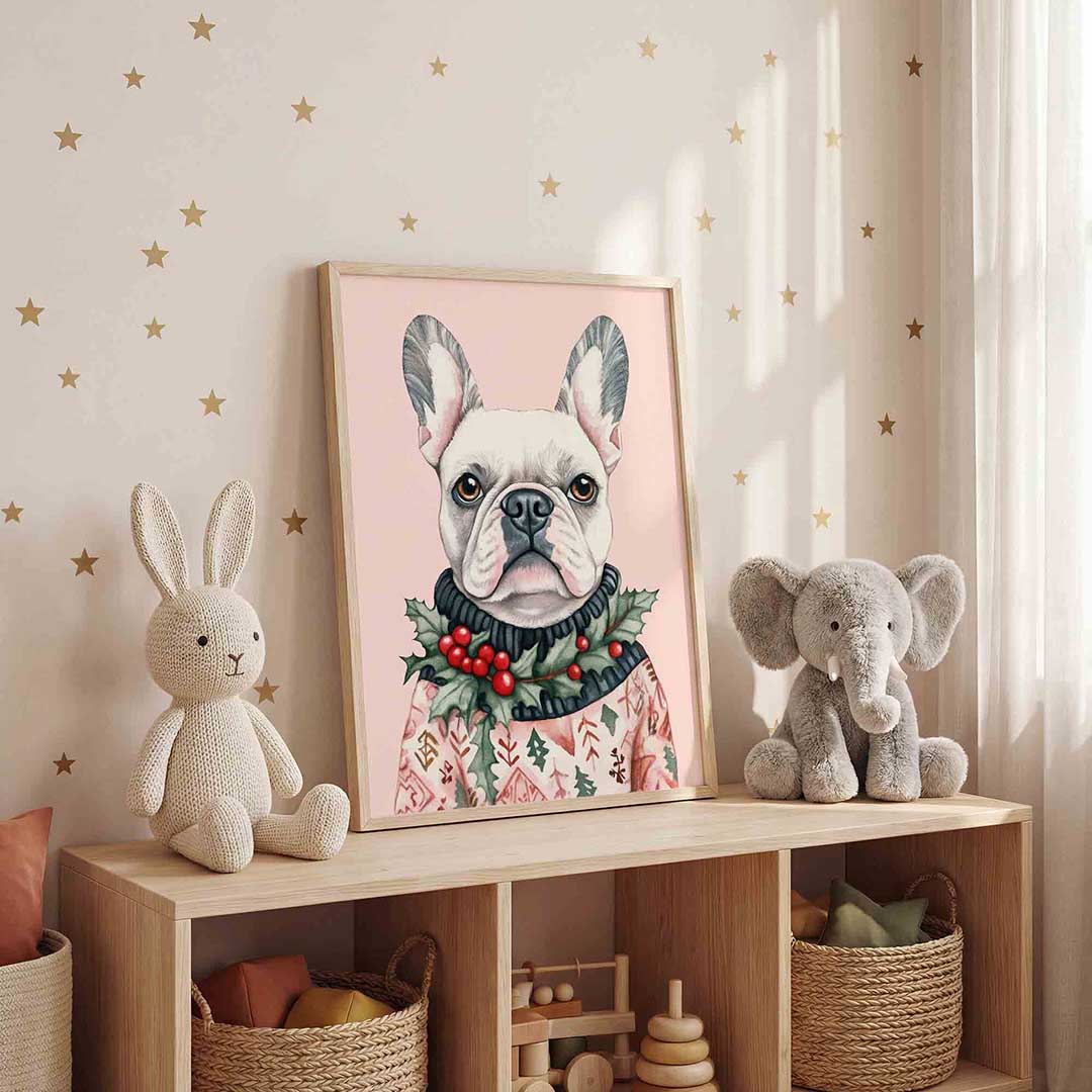 Franse bulldog met kersttrui Poster
