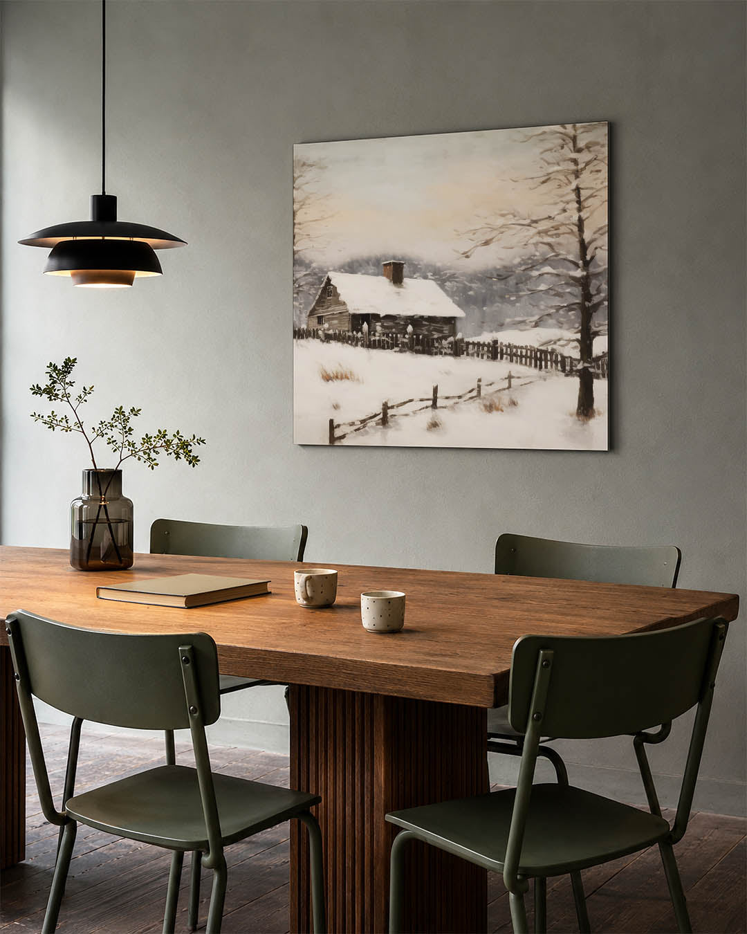 Winterlandschap met huis Kunstwerk