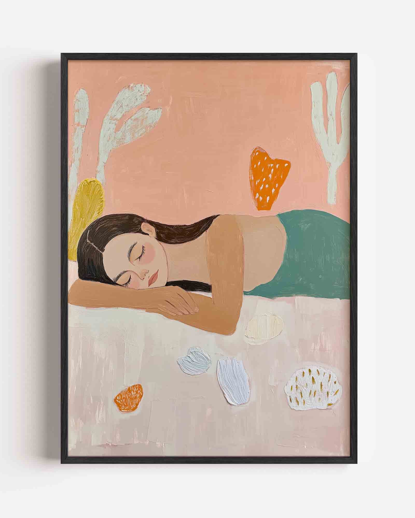 Slapende vrouw met abstracte vormen Poster