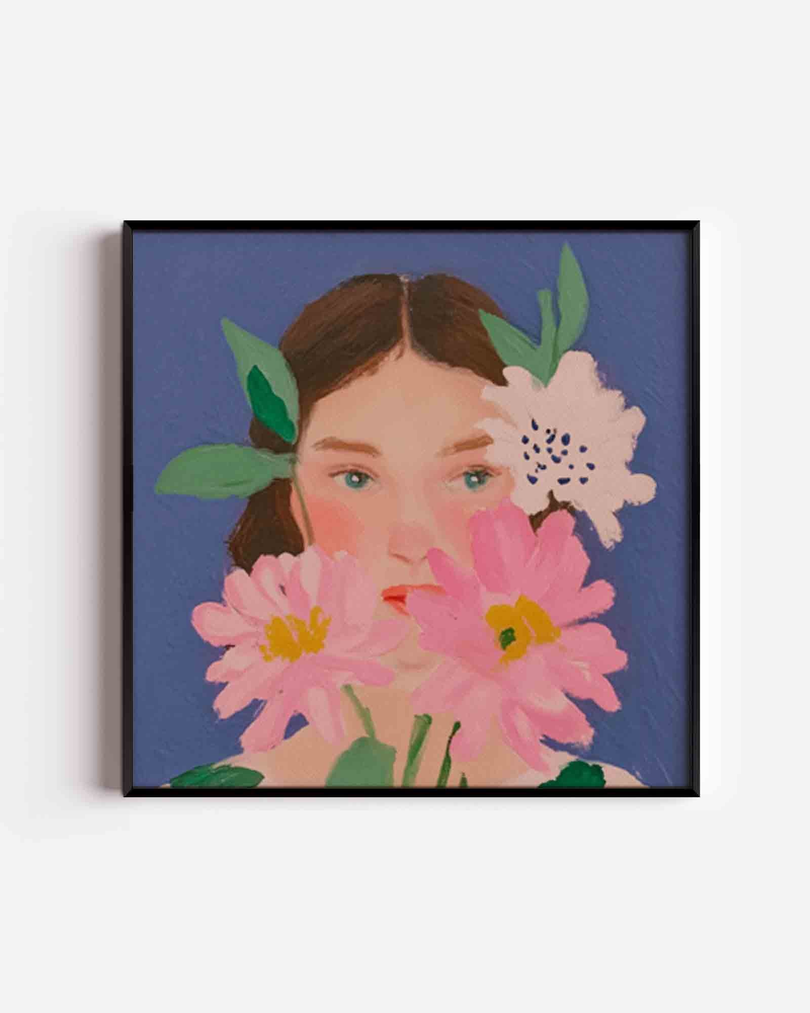 Bloemen en vrouw Poster