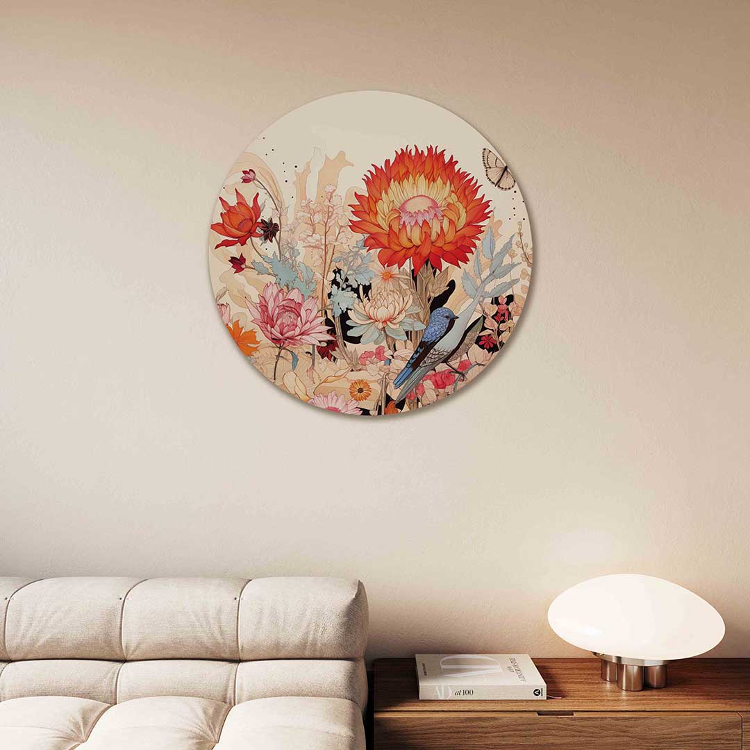 Bloemen en vogel Muurcirkel