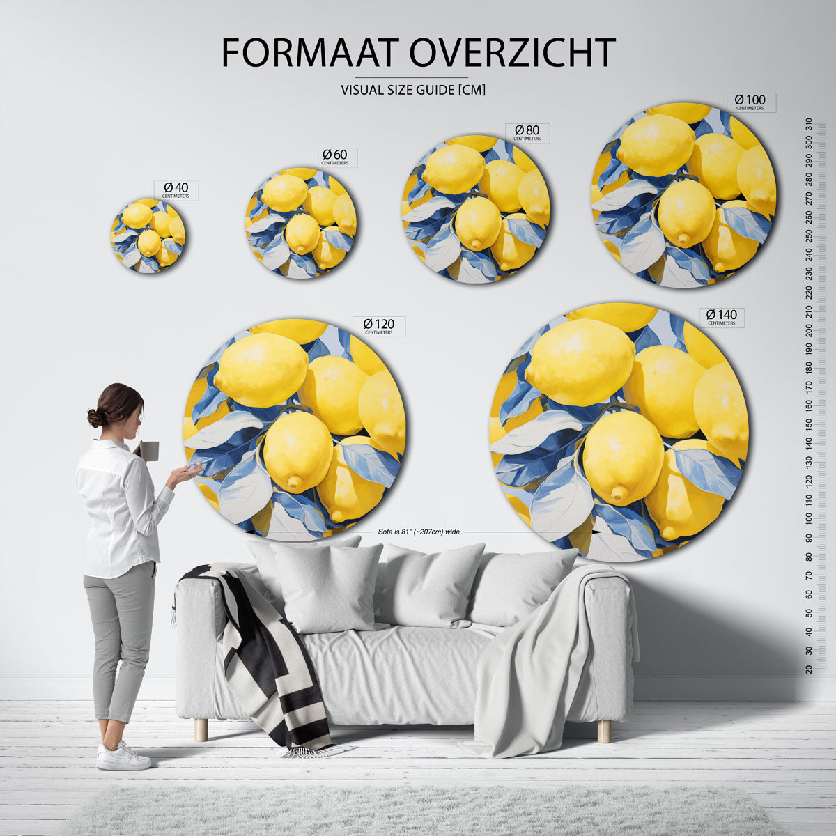 Citroenen en bladeren Muurcirkel