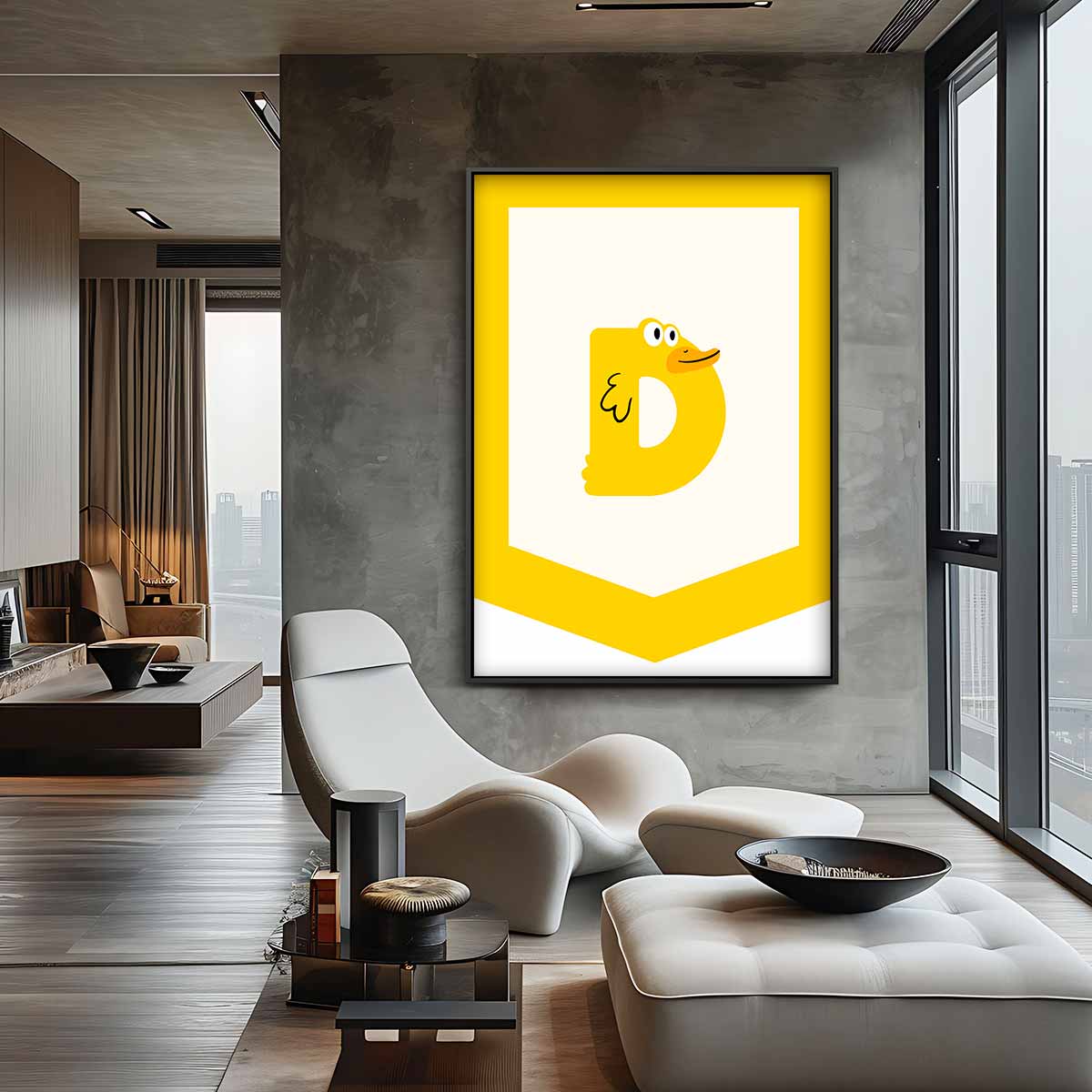 Speelse D-Eend Illustratie Kunstwerk-canvas-dibond-plexiglas-wanddecoratie-WallArtistic