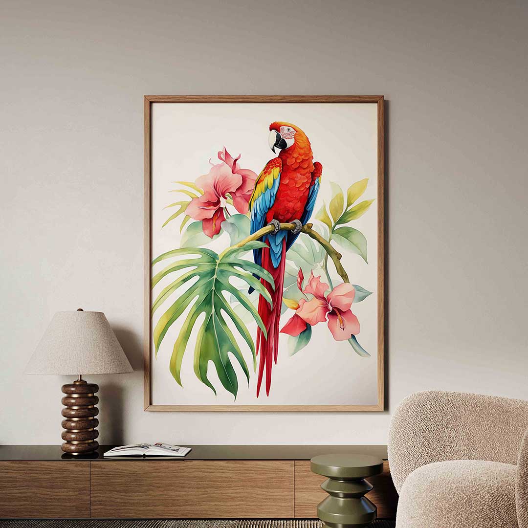 Papegaai met bloemen Poster
