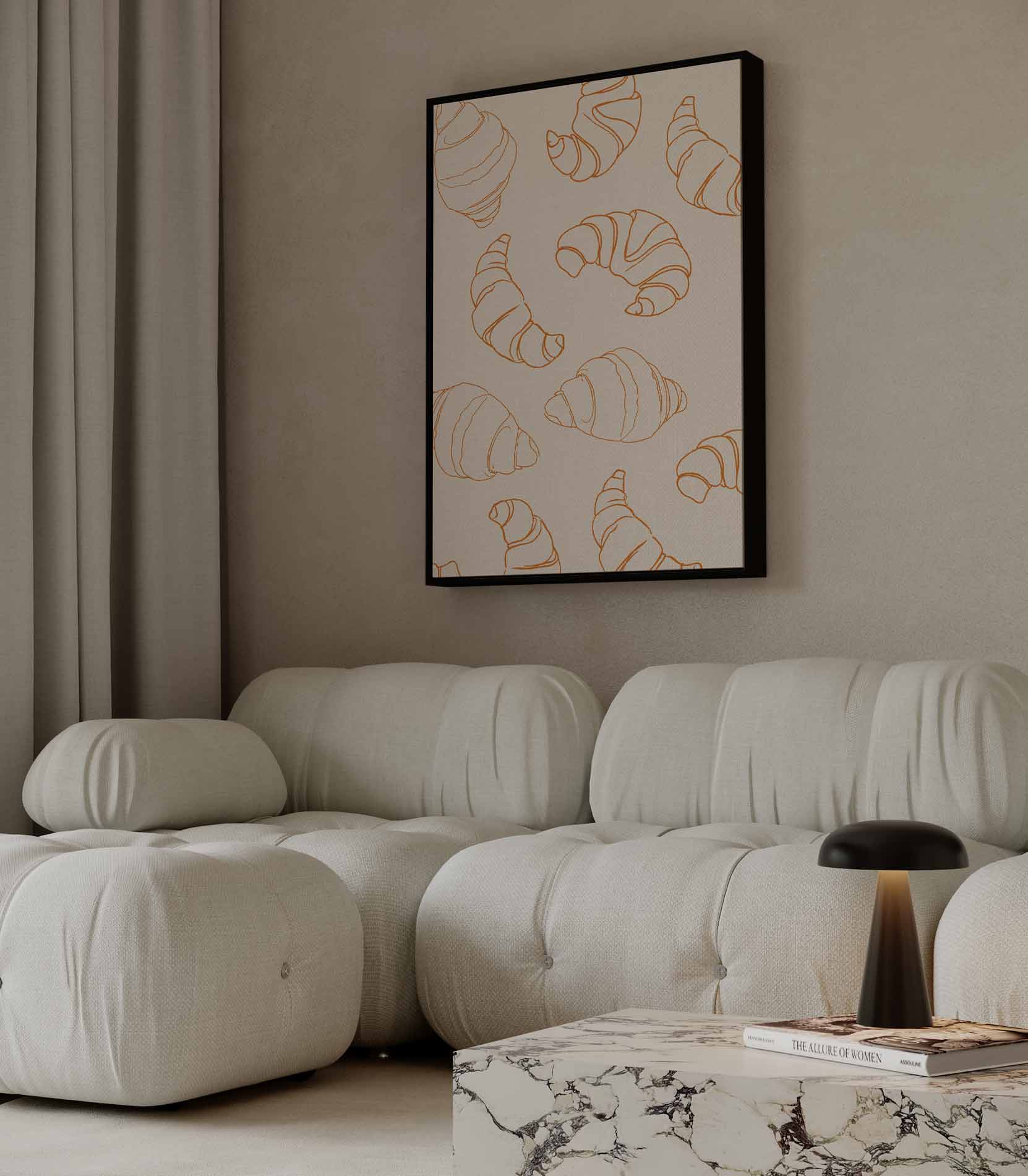 Croissant Illustratie Patroon Kunstwerk-canvas-dibond-plexiglas-wanddecoratie-WallArtistic