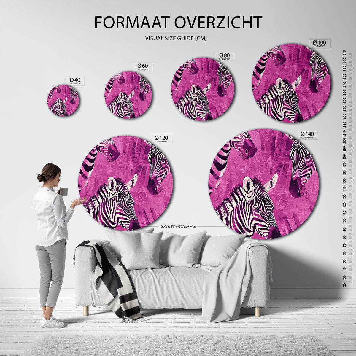 Zebra's op roze Muurcirkel
