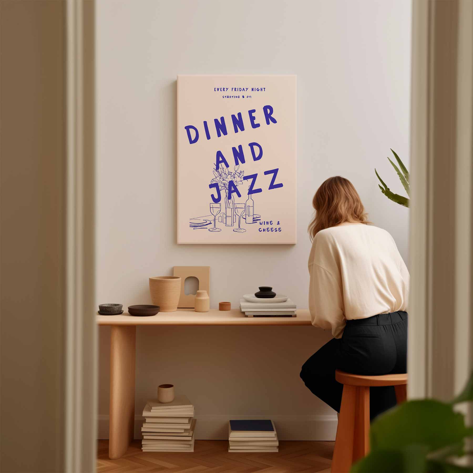 Avondje Uit: Diner en Jazz Kunstwerk-canvas-dibond-plexiglas-wanddecoratie-WallArtistic