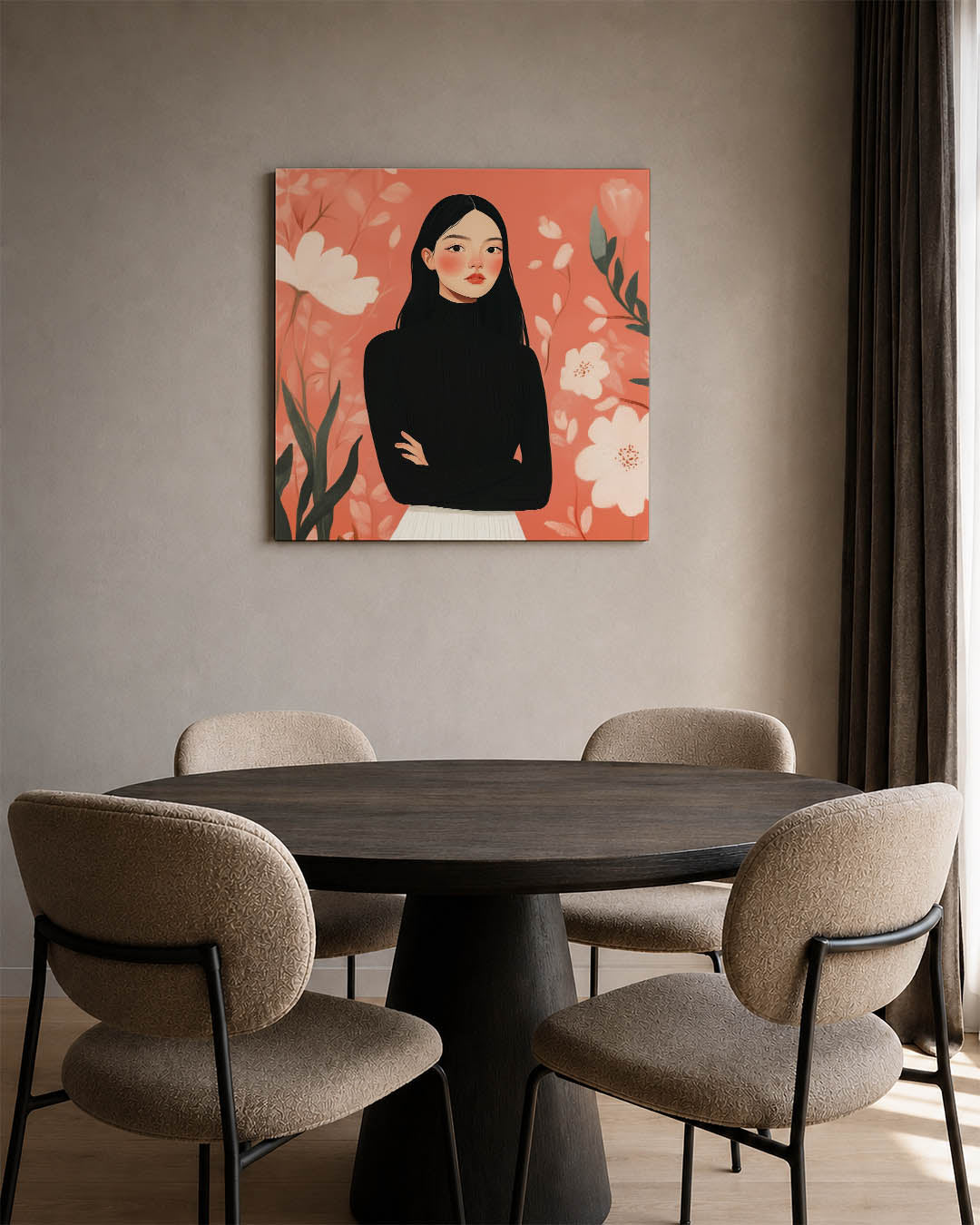 Vrouwelijk portret bloemen Kunstwerk