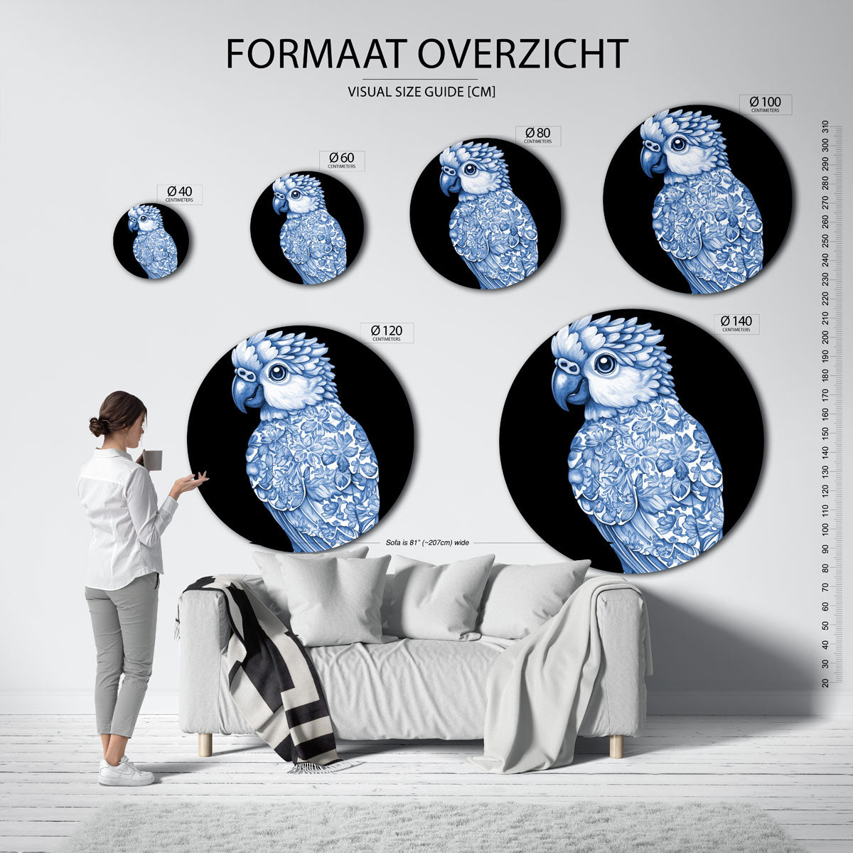 Papegaai met bloemen Muurcirkel