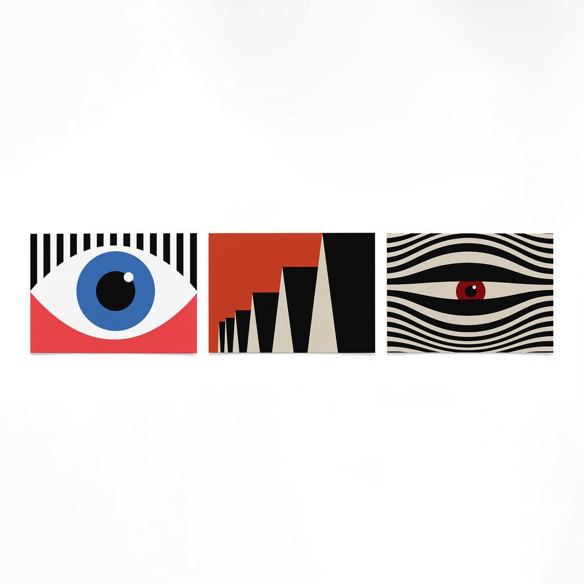 Drie landscape posters met blik, pieken en golven als vrijstaande productfoto