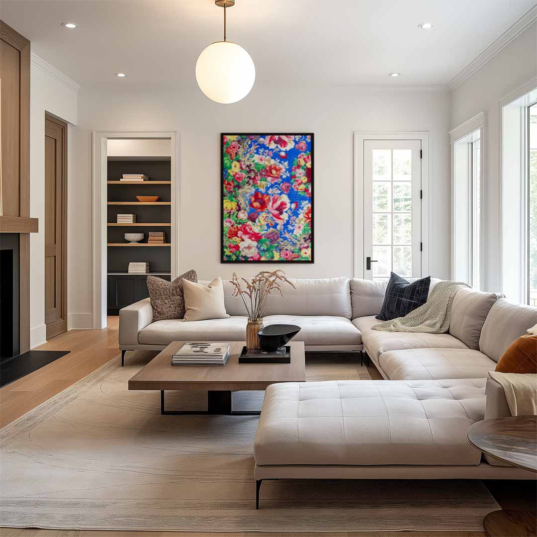 Bloemenpracht op Blauw Kunstwerk-canvas-dibond-plexiglas-wanddecoratie-WallArtistic