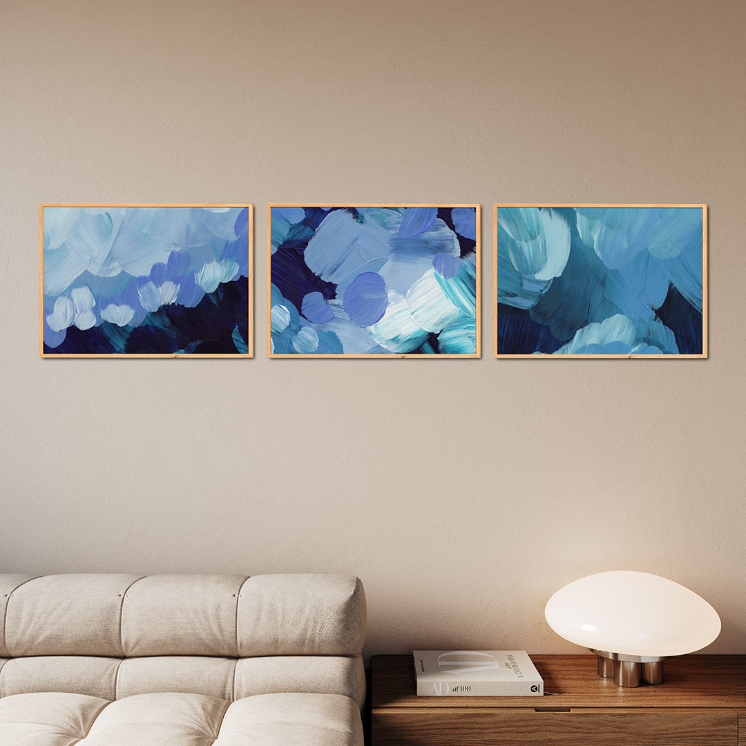 Blauwe borstelstreken Posterset