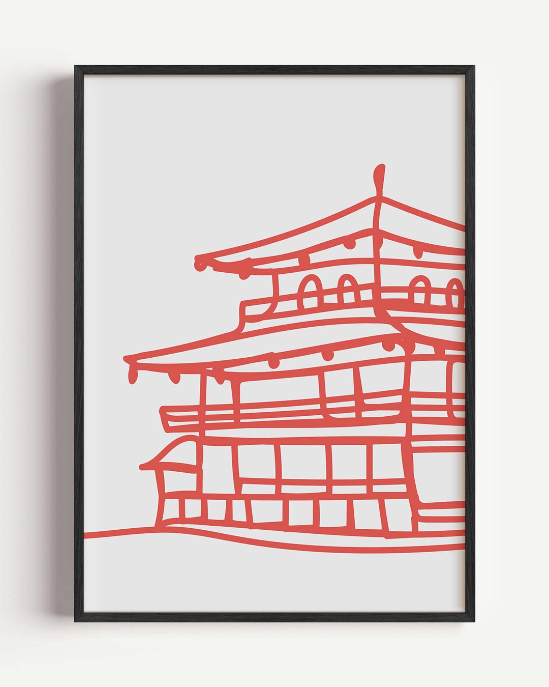 Sierlijke Japanse Tempel Tekening Poster-WallArtistic