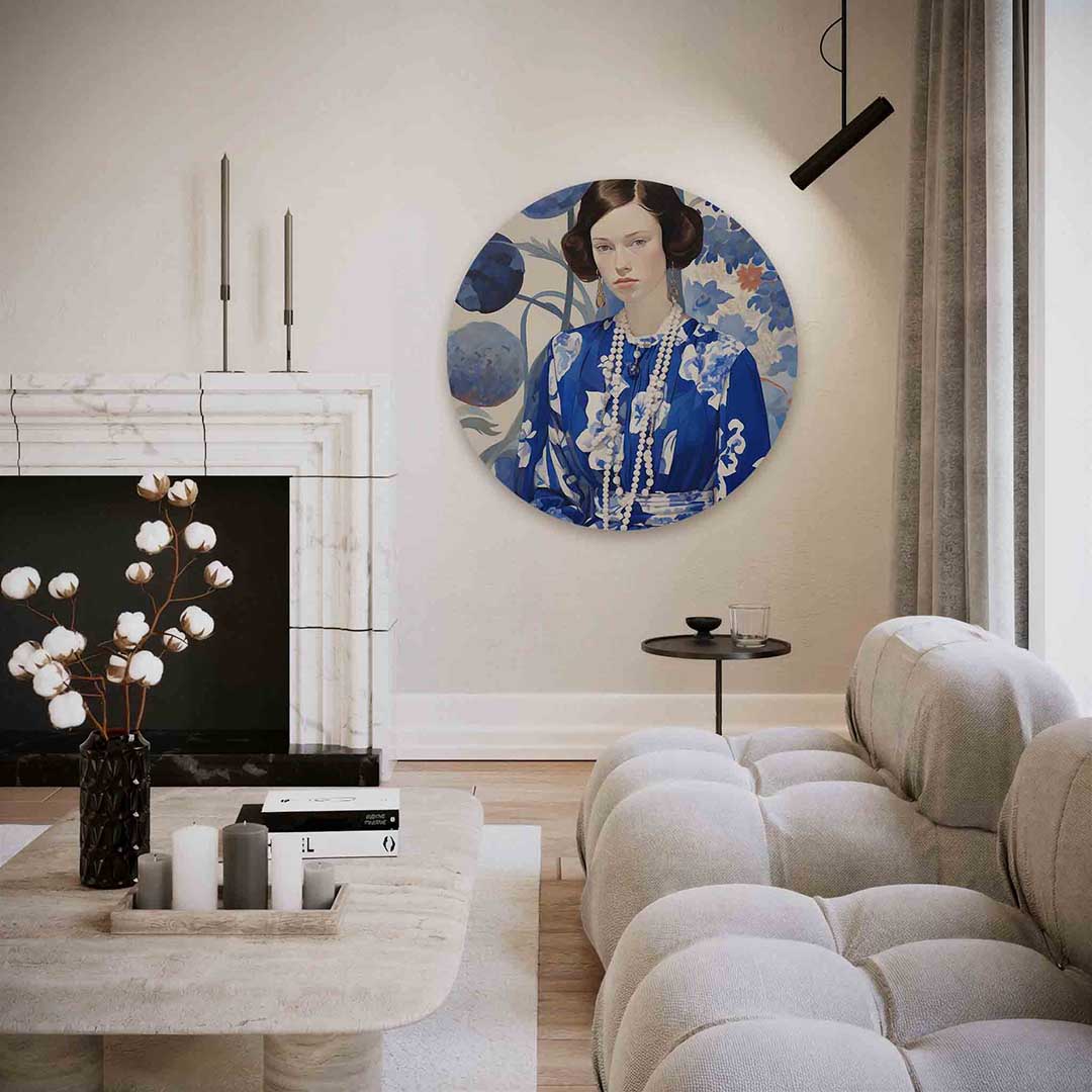 Vrouw in blauwe jurk Muurcirkel