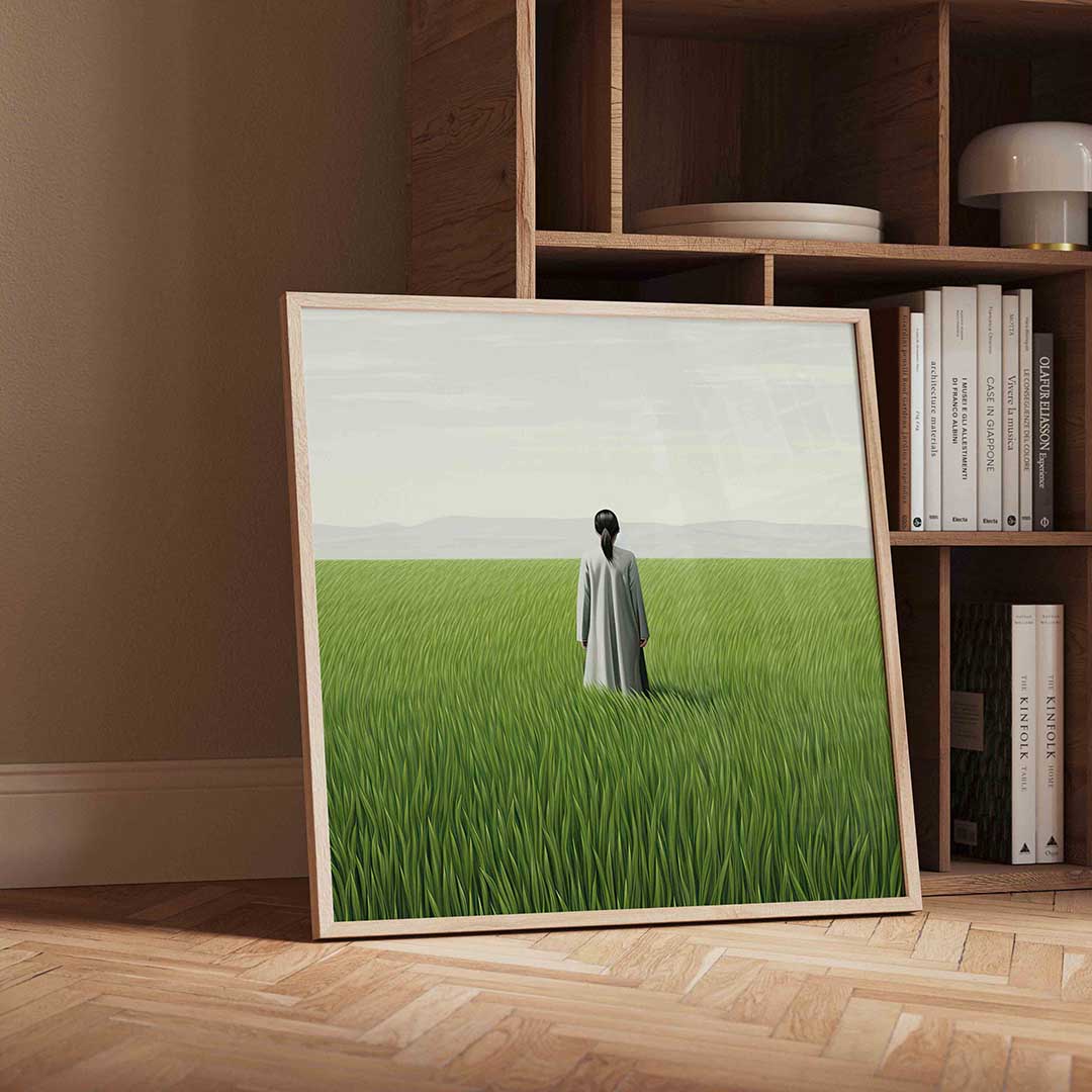 Persoon in grasveld Poster
