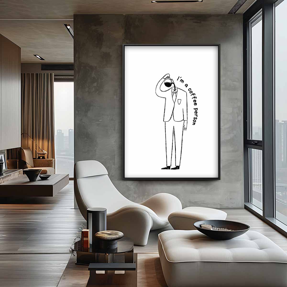 Stijlvolle koffieliefhebber illustratie Kunstwerk-canvas-dibond-plexiglas-wanddecoratie-WallArtistic