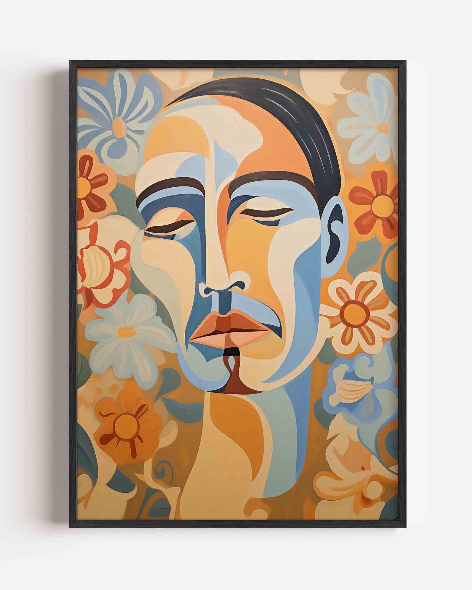 Abstracte gezichten en bloemen Poster