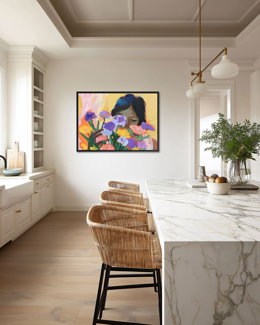 Bloemen en gezicht Kunstwerk