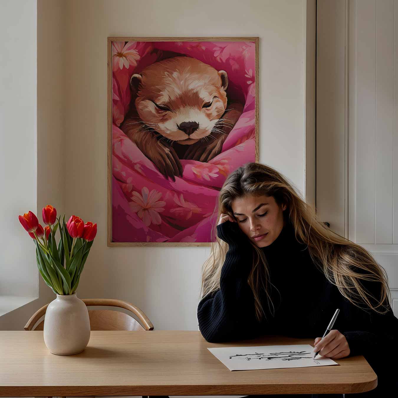Schattige Onder-dekbed Otter Poster-WallArtistic