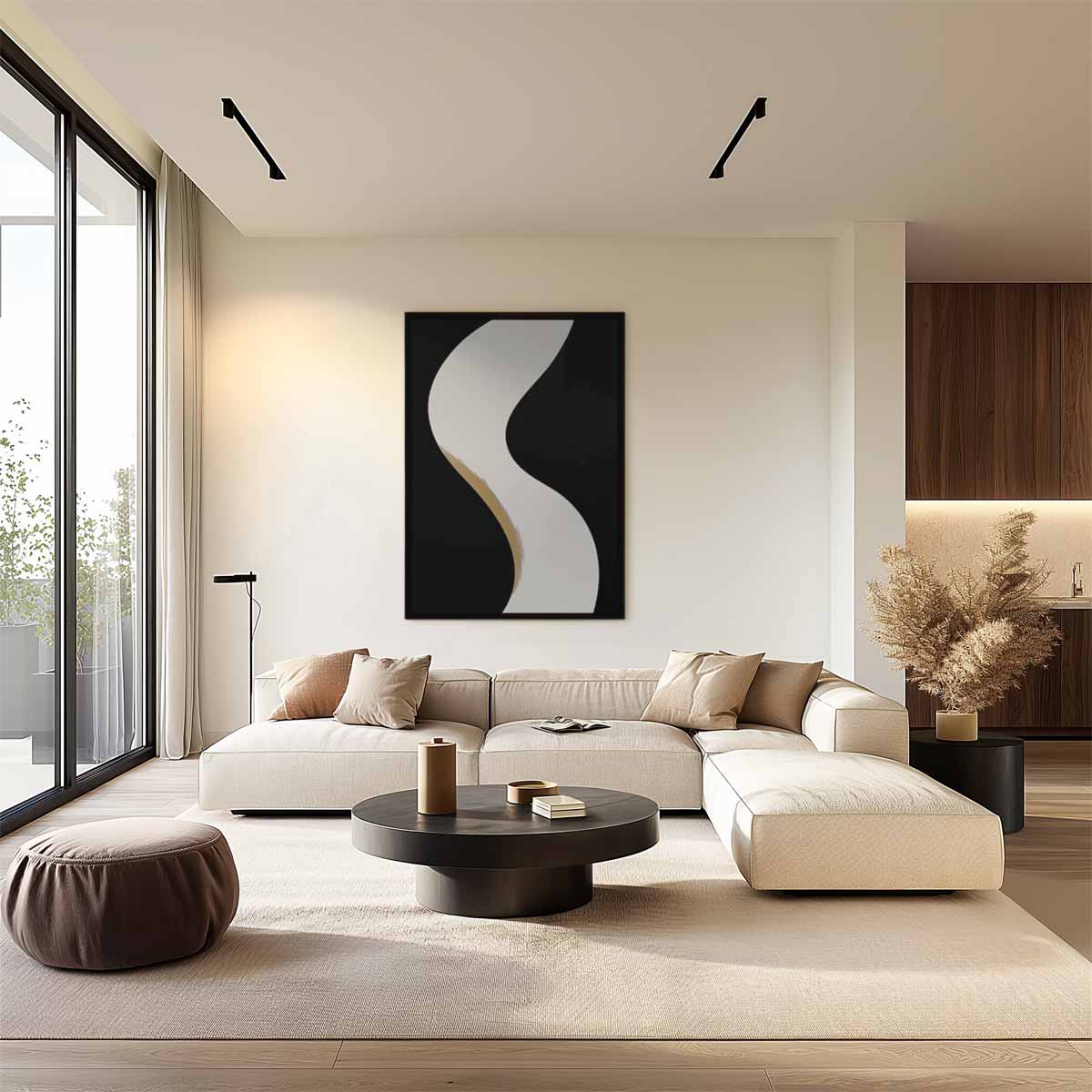 Golvende Sfeer in Zwart en Wit Kunstwerk-canvas-dibond-plexiglas-wanddecoratie-WallArtistic