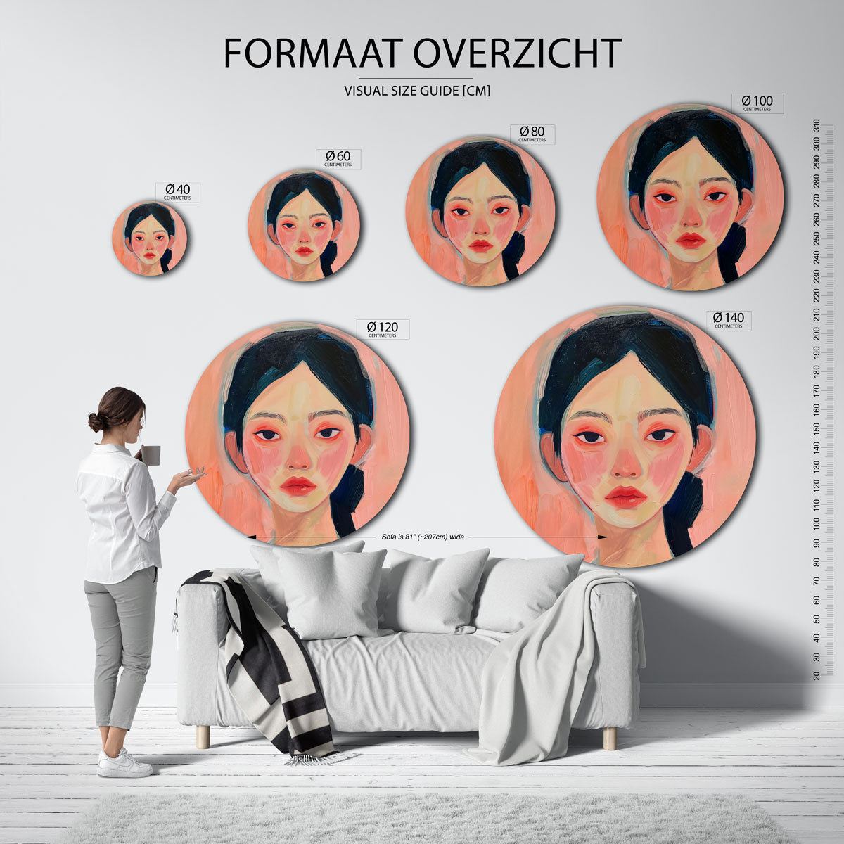Portret met roze tinten Muurcirkel
