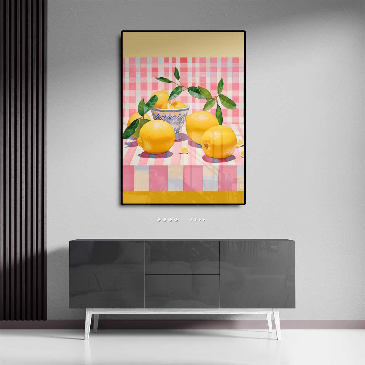 Citroenen in Speelse Strepen Kunstwerk-canvas-dibond-plexiglas-wanddecoratie-WallArtistic