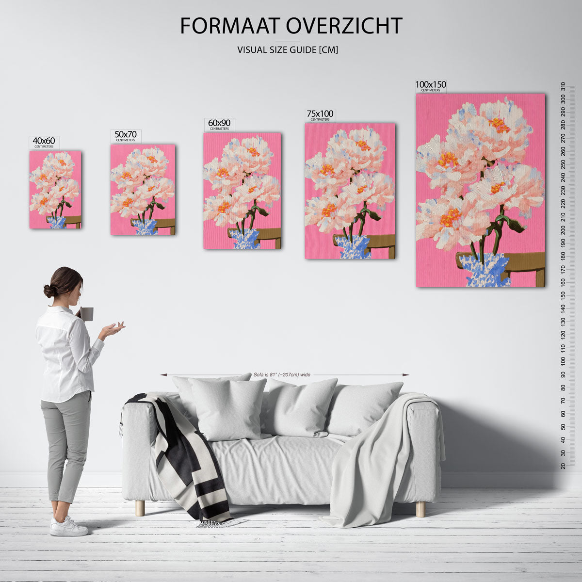 Bloemen op roze achtergrond Kunstwerk