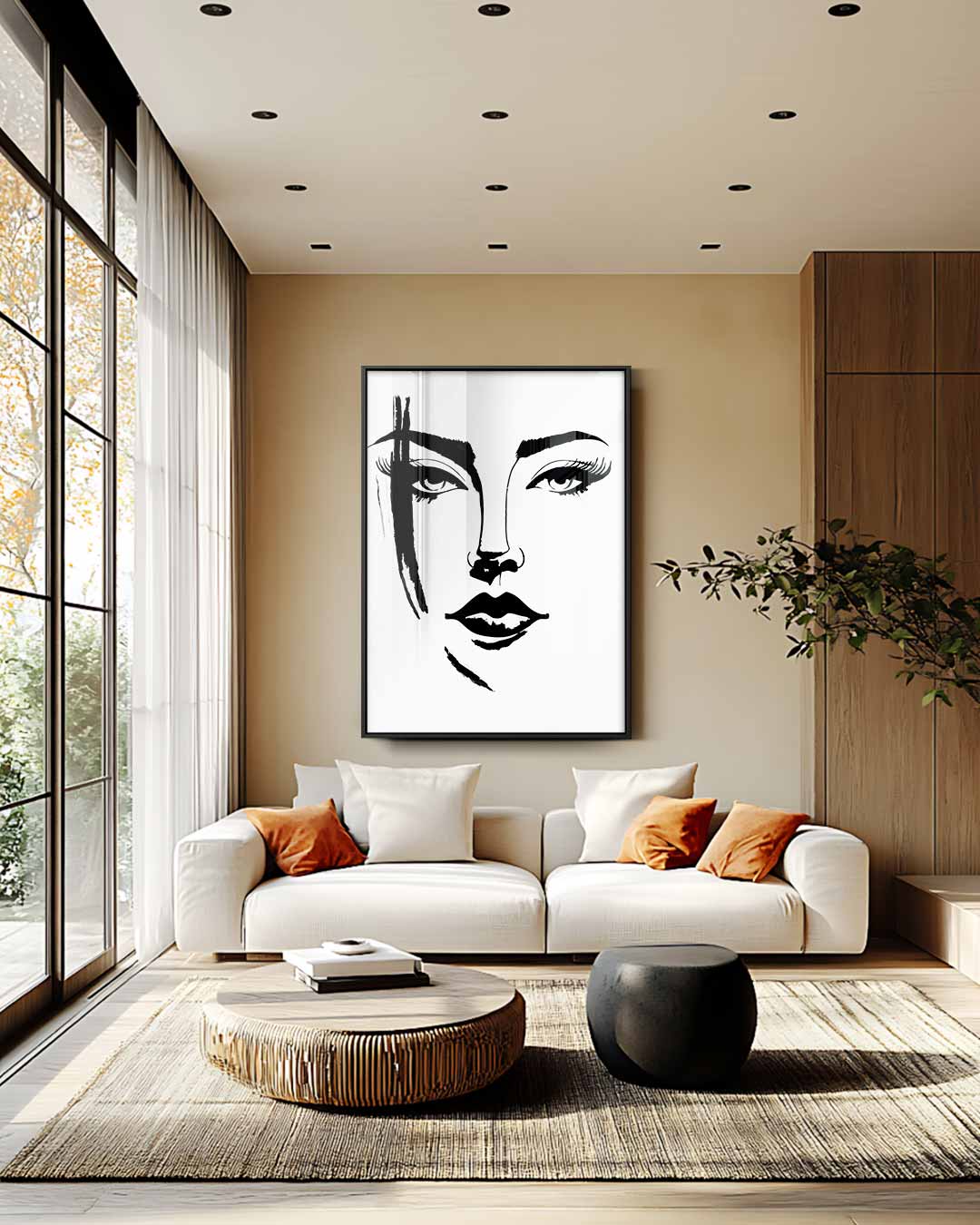 Elegant gezicht in zwart-wit Kunstwerk-canvas-dibond-plexiglas-wanddecoratie-WallArtistic