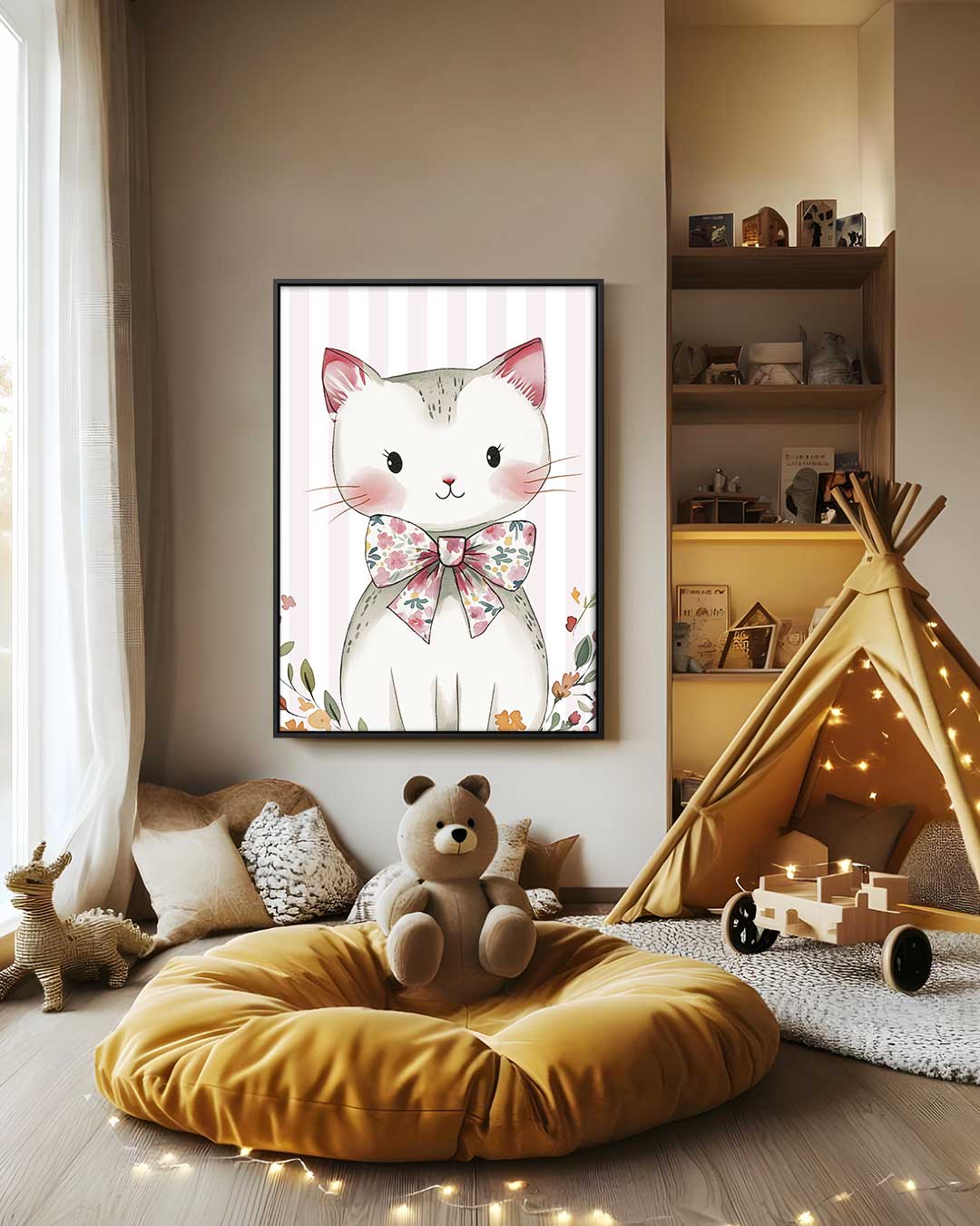 Schattige Kat Met Strik Kunstwerk-canvas-dibond-plexiglas-wanddecoratie-WallArtistic