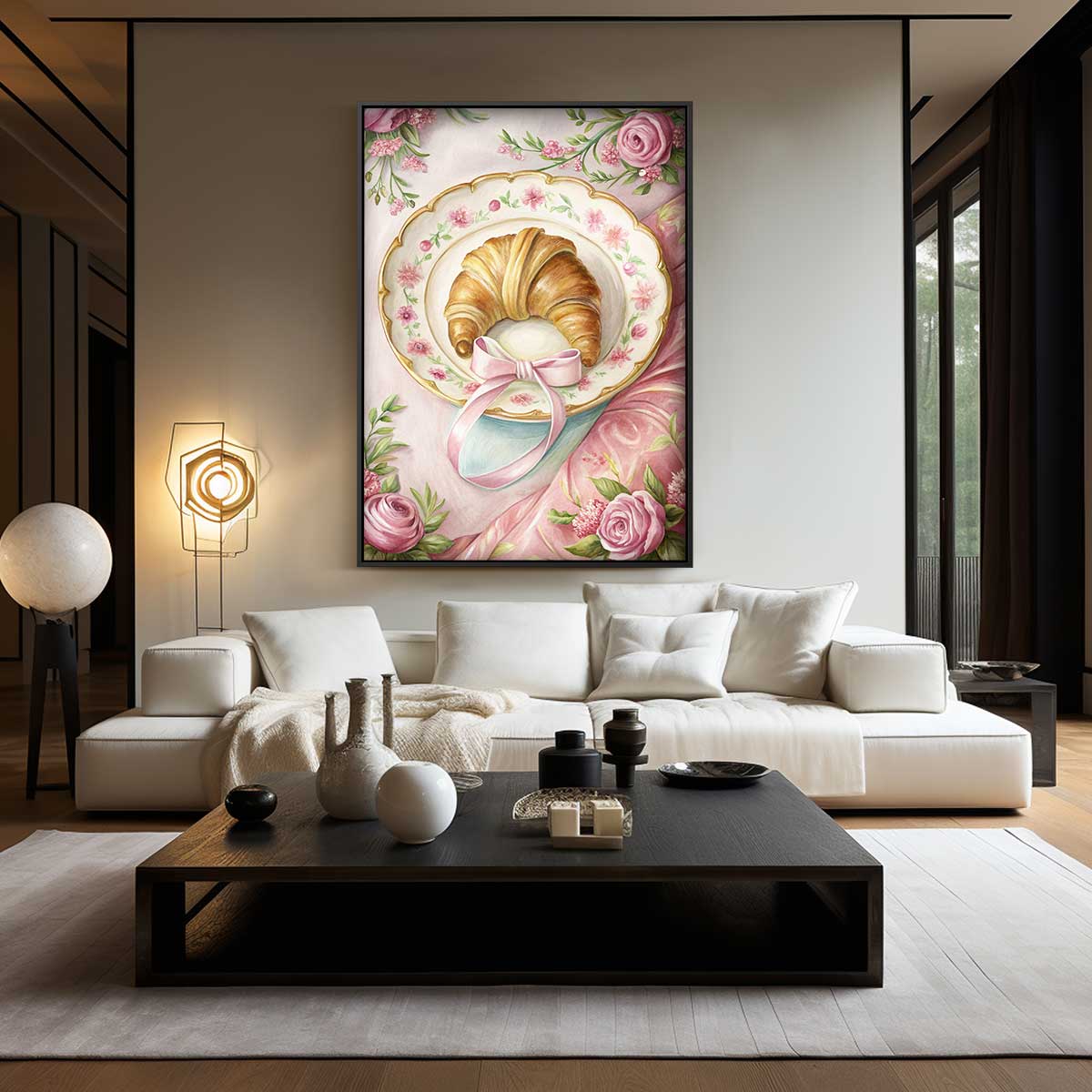 Croissant op Bloemenbord Kunstwerk-canvas-dibond-plexiglas-wanddecoratie-WallArtistic