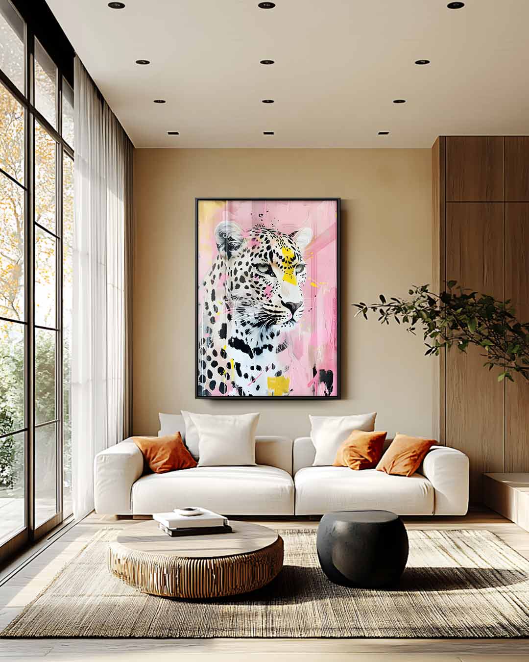 Sierlijke Luipaard Expressie Kunstwerk-canvas-dibond-plexiglas-wanddecoratie-WallArtistic