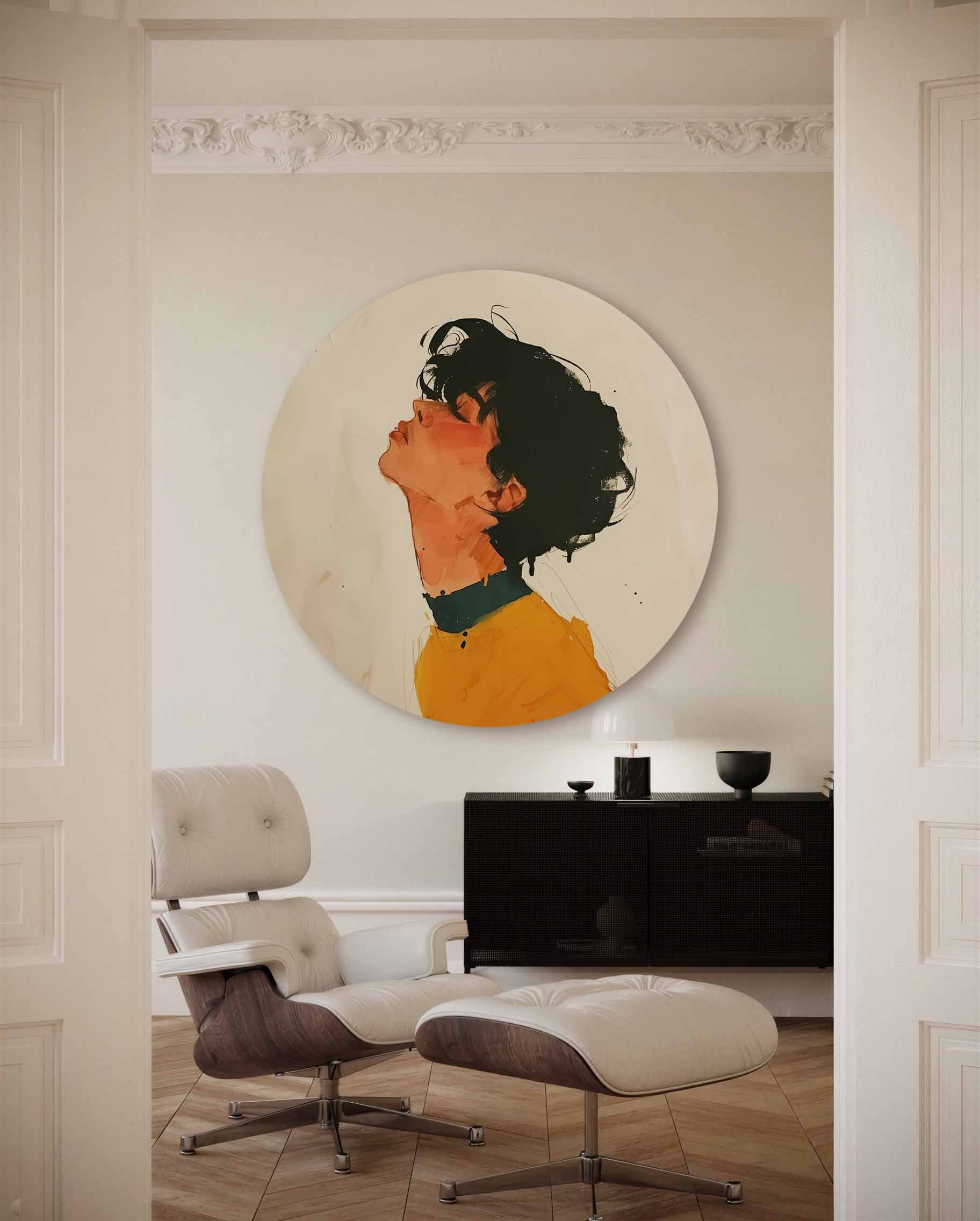 Portret met oranje en zwart Muurcirkel