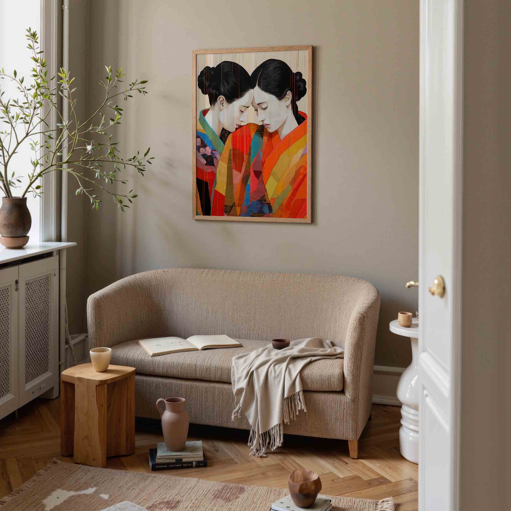 Twee figuren in kleurrijke gewaden Poster