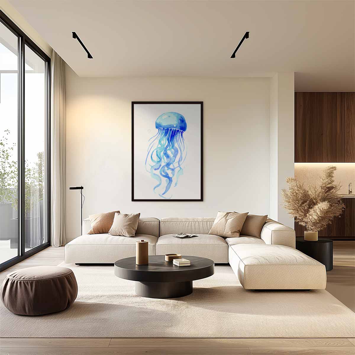 Dromerige Kwallen Waterverf Schilderij Kunstwerk-canvas-dibond-plexiglas-wanddecoratie-WallArtistic