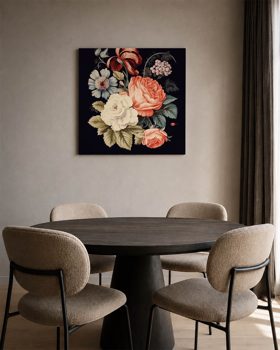 Bloemenpracht op zwart Kunstwerk