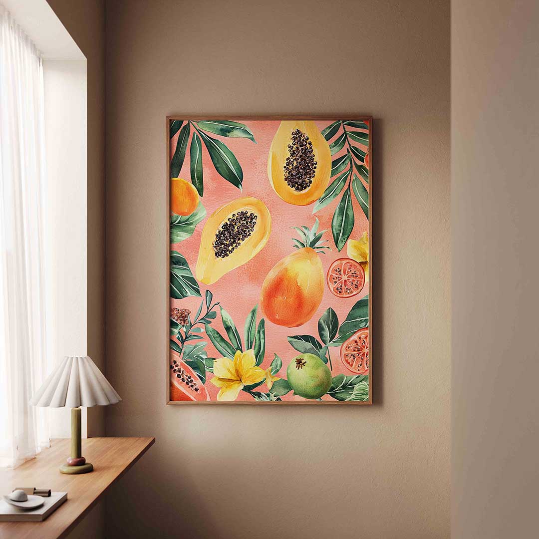 Papaya en bladeren Poster