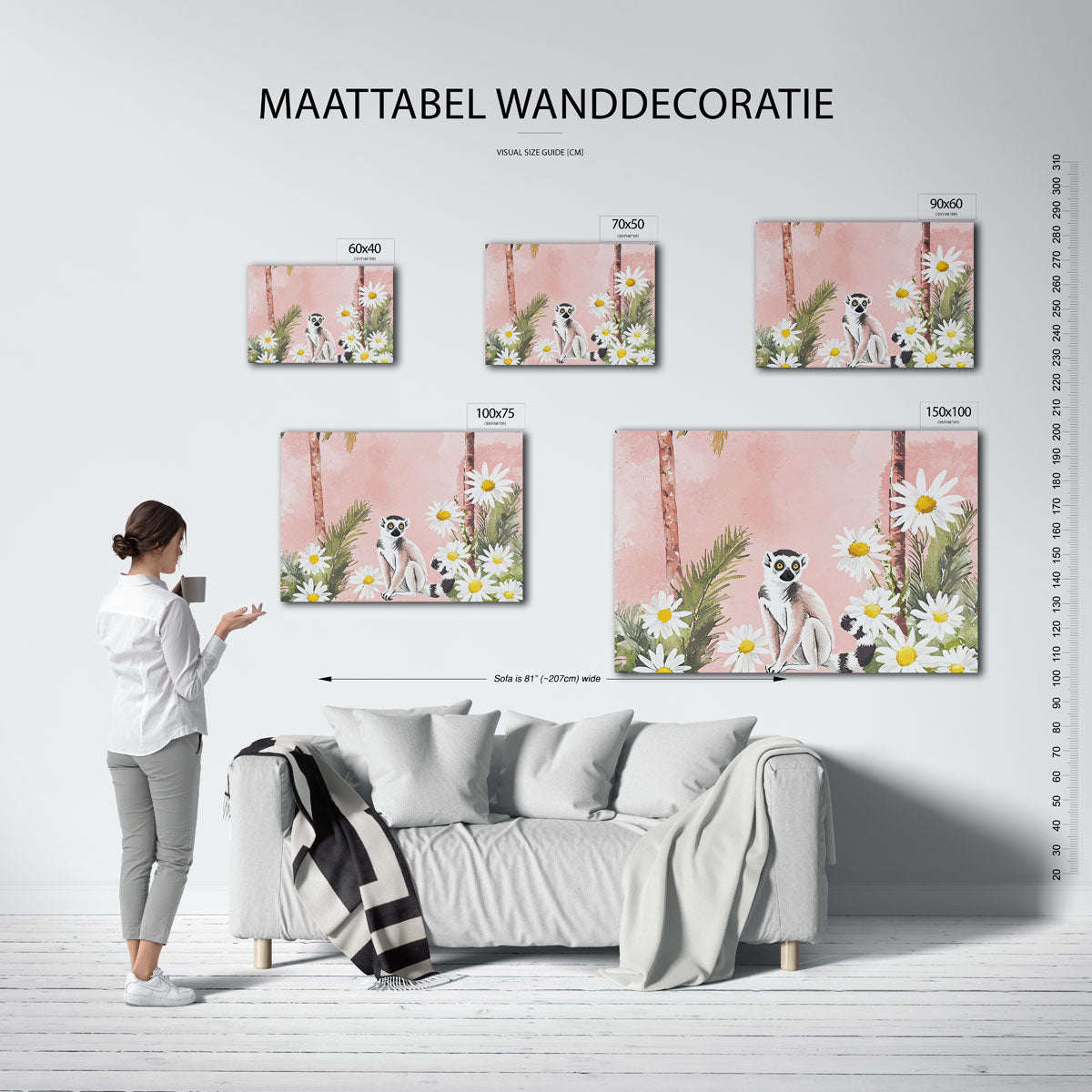 Lemur en bloemen Kunstwerk