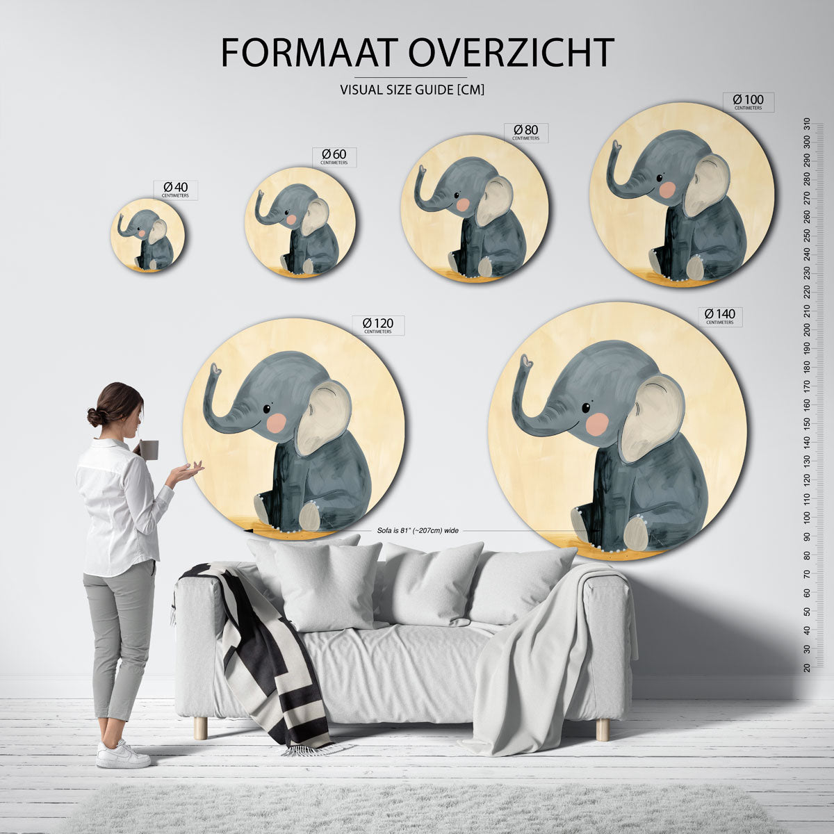 Schattige olifant Muurcirkel