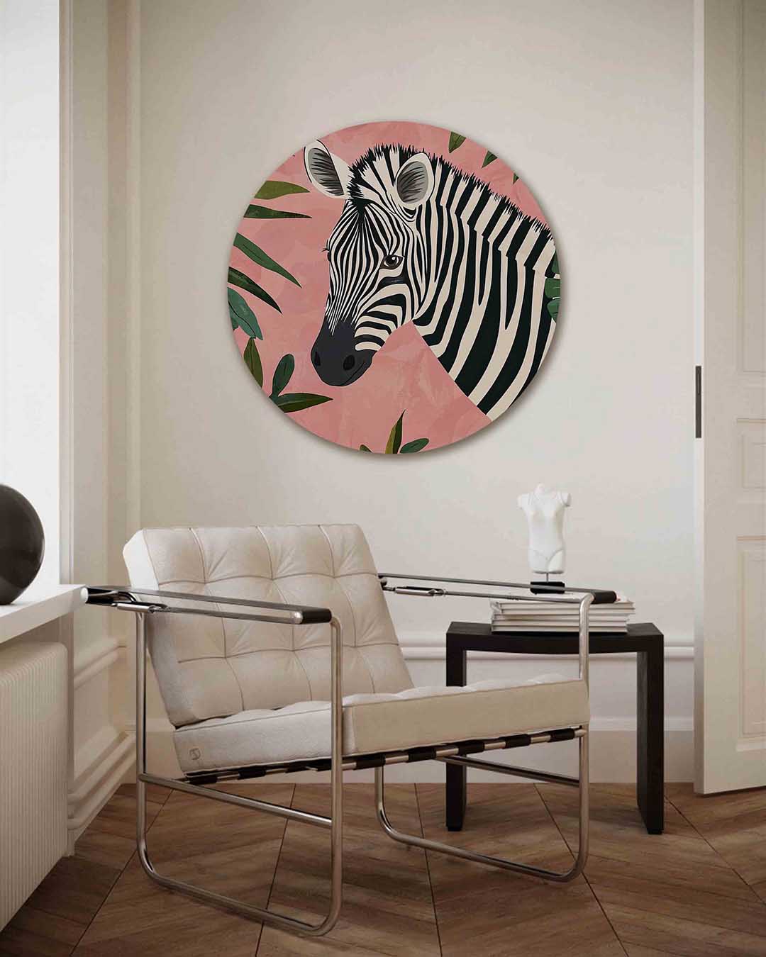 Zebra en bladeren Muurcirkel