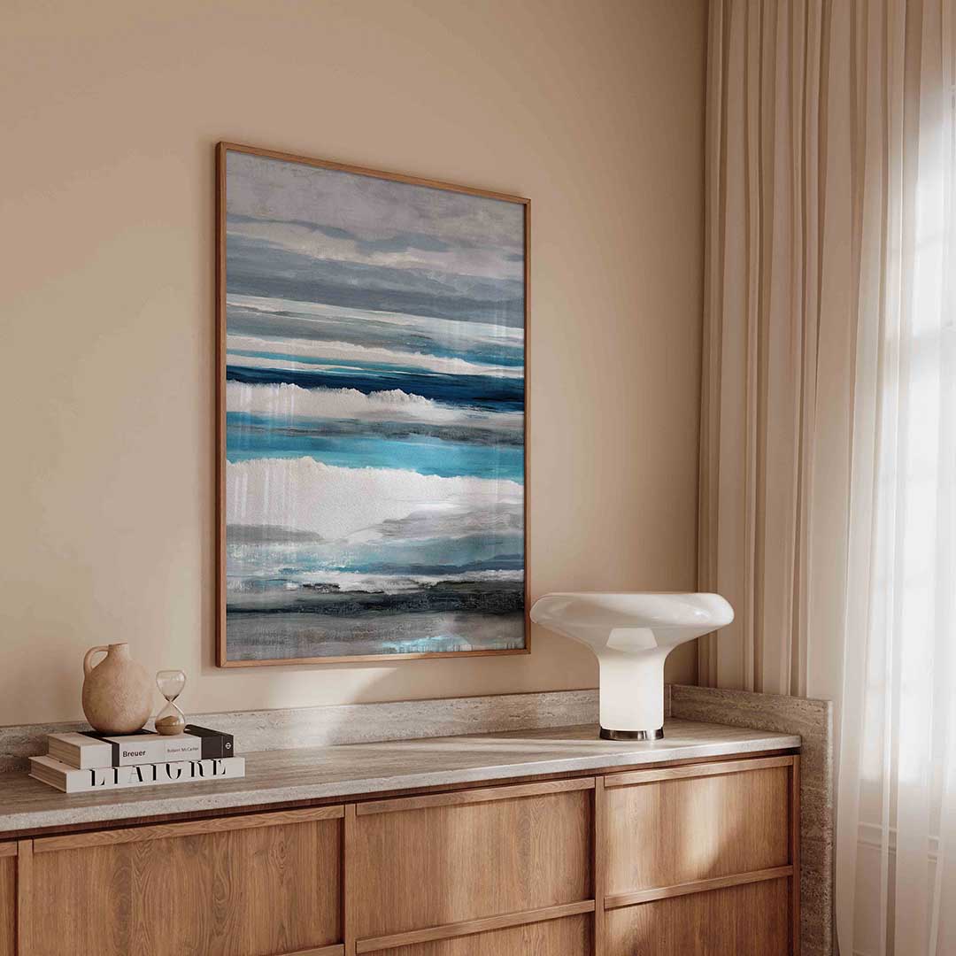 Horizontale lijnen in blauw en grijs Poster