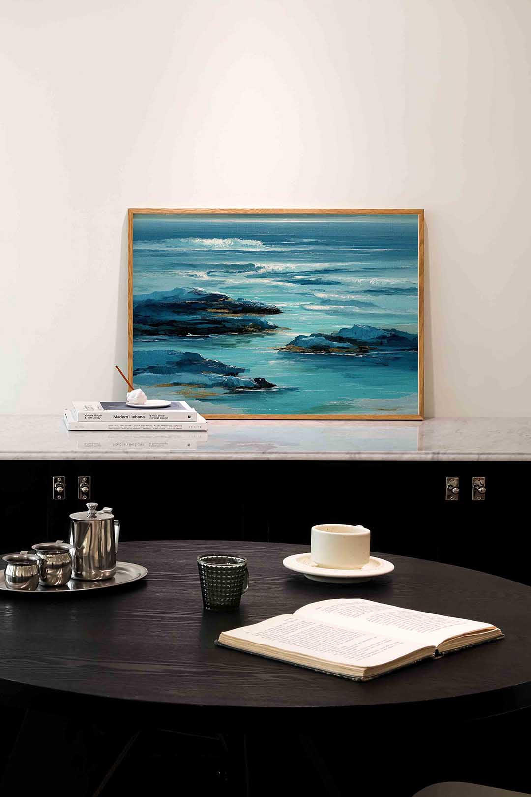 Golven en rotsen Poster